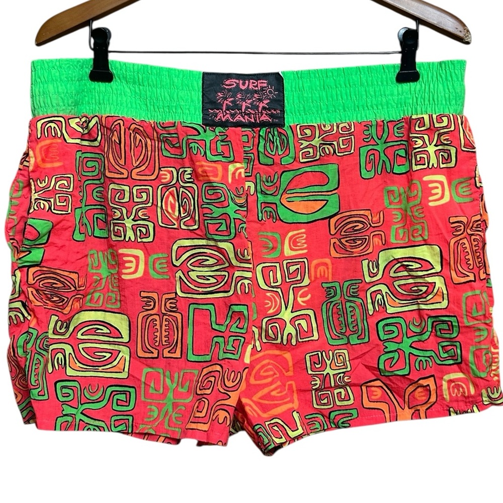 Vintage surf mania men’s all over print swim trunks shorts large neon 80’s